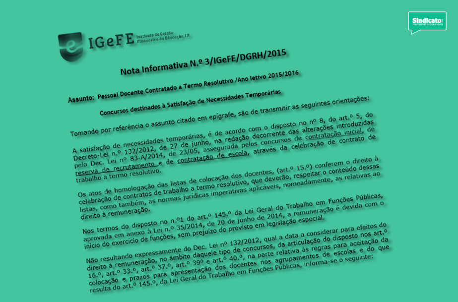 Nota informativa - Pessoal Docente Contratado a Termo Resolutivo  / Ano letivo 2015/2016