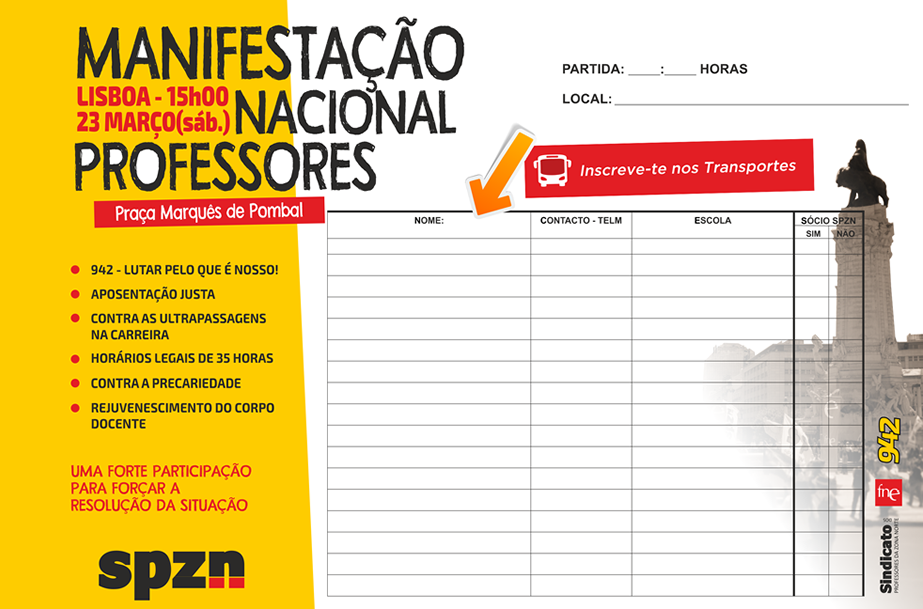 INSCRIÇÕES ENCERRADAS!!! Manifestação Nacional Professores - 23 março 2019