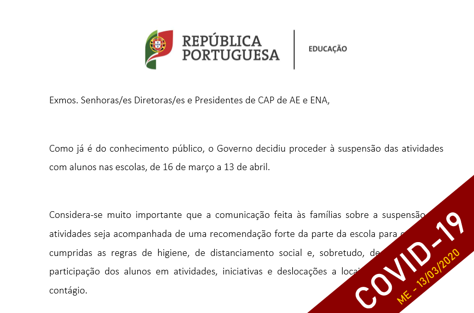 Comunicado do Ministério da Educação às Escolas