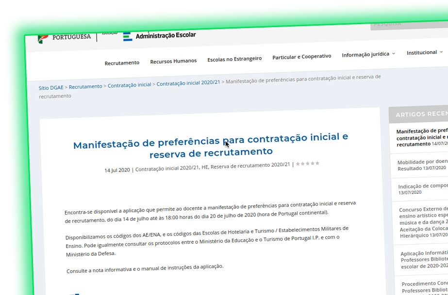 Manifestação de preferências para contratação inicial e reserva de recrutamento